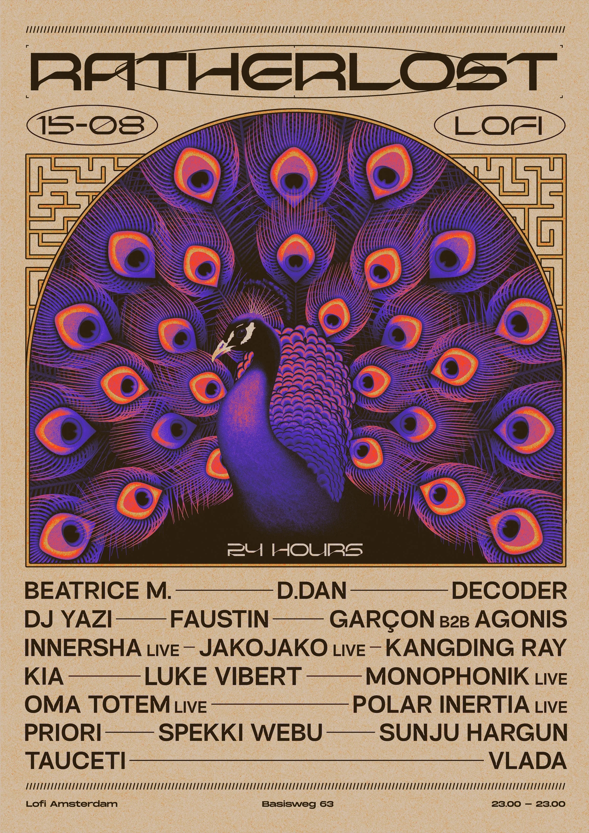 Originele flyer van Ratherlost 24 Hours in Lofi, onderdeel van de partyselectie van 13 tot en met 16 augustus 2026